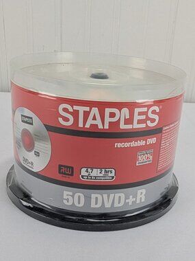 Staples Recordable DVD+R 50 Pack RW 4.7GB 2HR Up To 8x Compatible New OS 2002